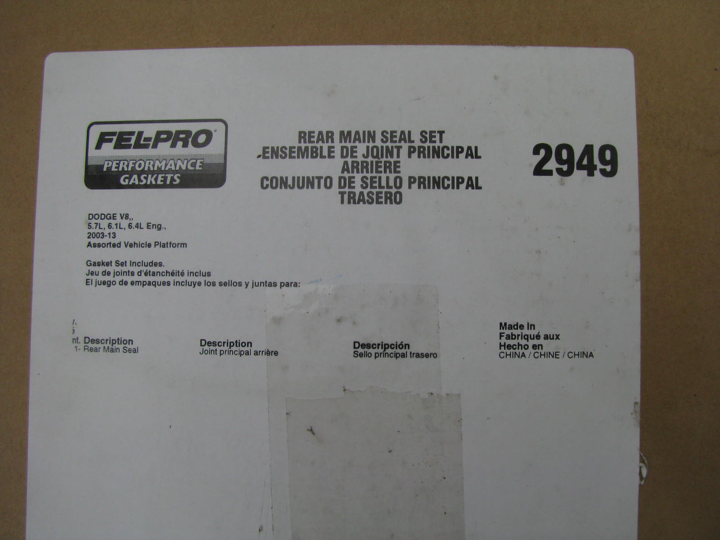Fel-Pro Performance  2949 Rear Main Seal & Retainer Set For 2009-2012 HEMI 5.7L