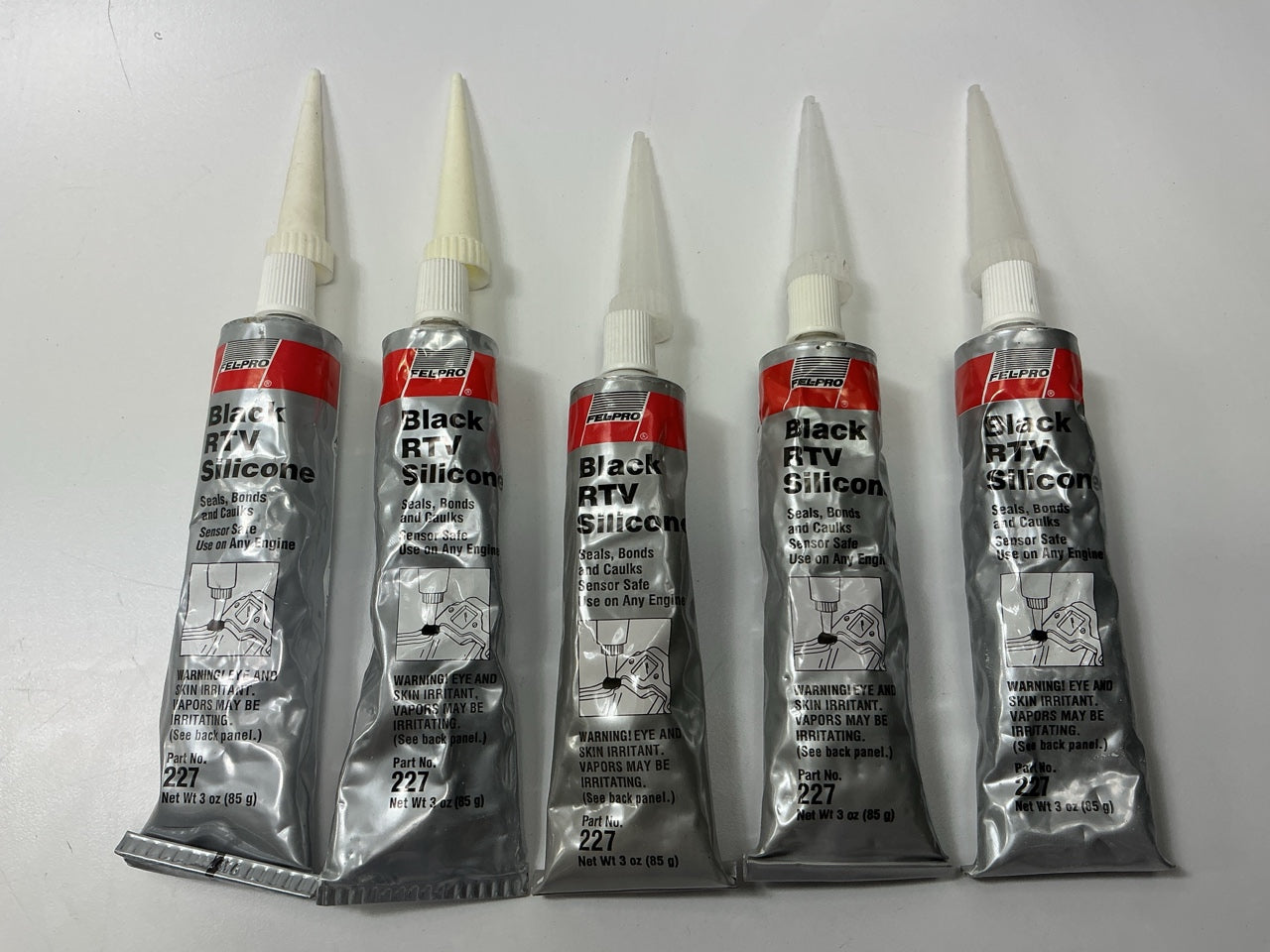 Set Of (5) Fel-pro 227 3oz [85g] Black RTV Silicone Sealer RTV Sealant Tube