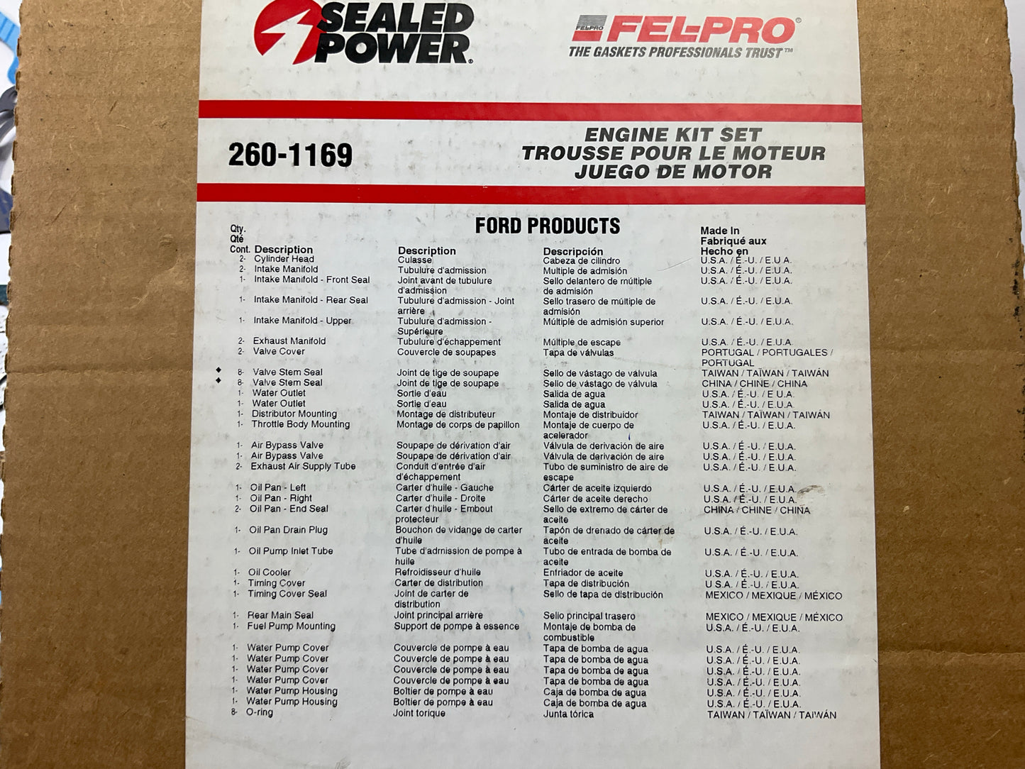 Fel Pro 260-1169 Full Engine Rebuild Gasket Set 82-87 Ford 5.0L/302 Car Truck V8