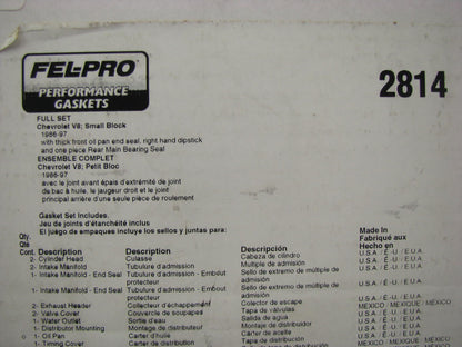 Fel-pro 2814 Performance Engine Full Gasket Set For 1986-1997 Chevrolet SBC-V8