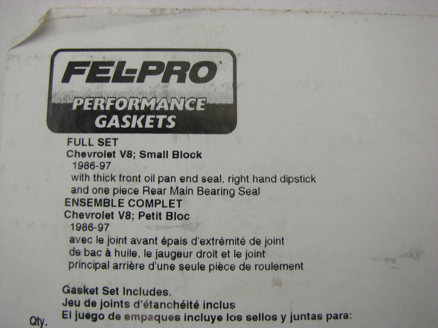 Fel-pro 2814 Performance Engine Full Gasket Set For 1986-1997 Chevrolet SBC-V8