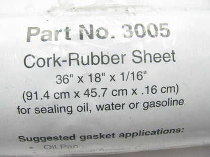 Fel-pro 3005 Cork Rubber Gasket Material - 36'' X 18'' X 1/16'' Sheet Roll