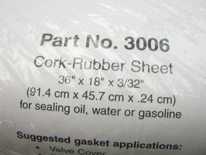 Fel-pro 3006 Cork Rubber Gasket Material Sheet 36'' X 18'' X 3/32'' Sheet