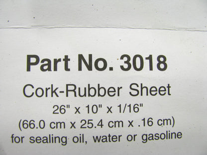 Fel-pro 3018 Cork Rubber Gasket Material Sheet Roll 10'' X 26'' 1/16''