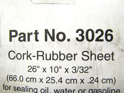 Fel-pro 3026 Rubber / Cork Gasket Sheet Material - 10'' X 26'' X 3/32''