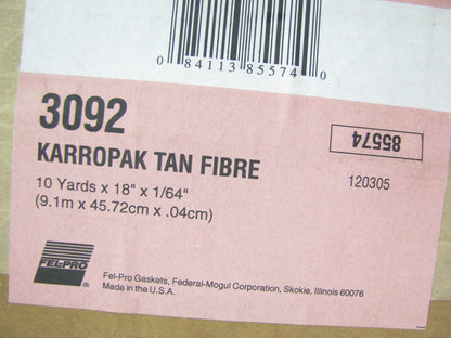 Fel-Pro 3092 Karropak Tan Fibre Gasket Sheet Material - 1/64'' X 18'' X 10 Yards