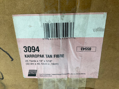 DAMAGED - Fel-pro 3094 Karropak Tan Fibre Gasket Material Roll 1/16''x18''x 25 Yd