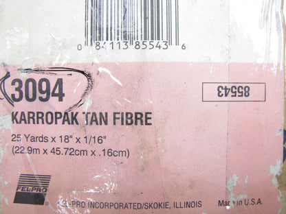 Fel-pro 3094 Karropak Tan Fibre Gasket Material Roll - 1/16'' X 18'' X  25 Yards