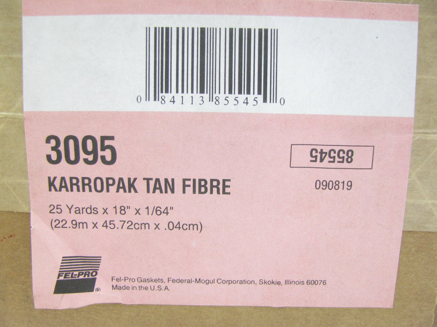 Fel-pro 3095 Karropak Tan Gasket Material Fiber Roll  - 18'' X 1/64'' X 25 Yards