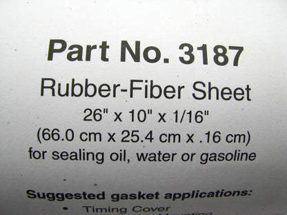 Fel-pro 3187 Rubber Fiber Gasket Material Roll 10'' X 26'' X 1/16'' Thick Sheet