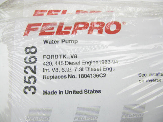 Fel-pro 35268 Engine Water Pump Gasket for 1983-1994 Ford 6.9L 7.3L Diesel