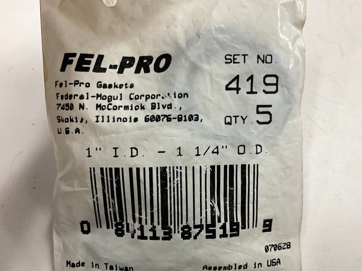 5 Felpro 419 Distributor Mounting Gasket O-ring Seal 1'' ID, 1.25'' OD, .125 Thick