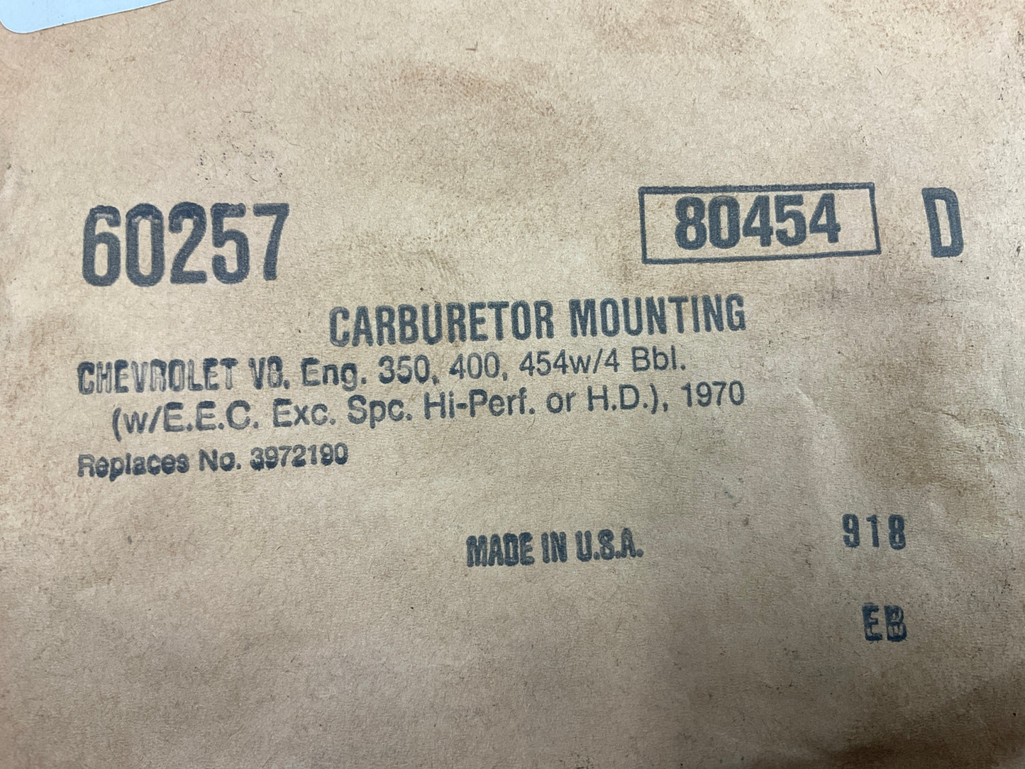 Fel-pro 60257 Carburetor Base Mounting Gasket 1970 Chevy 350 400 454 V8 4-BBL