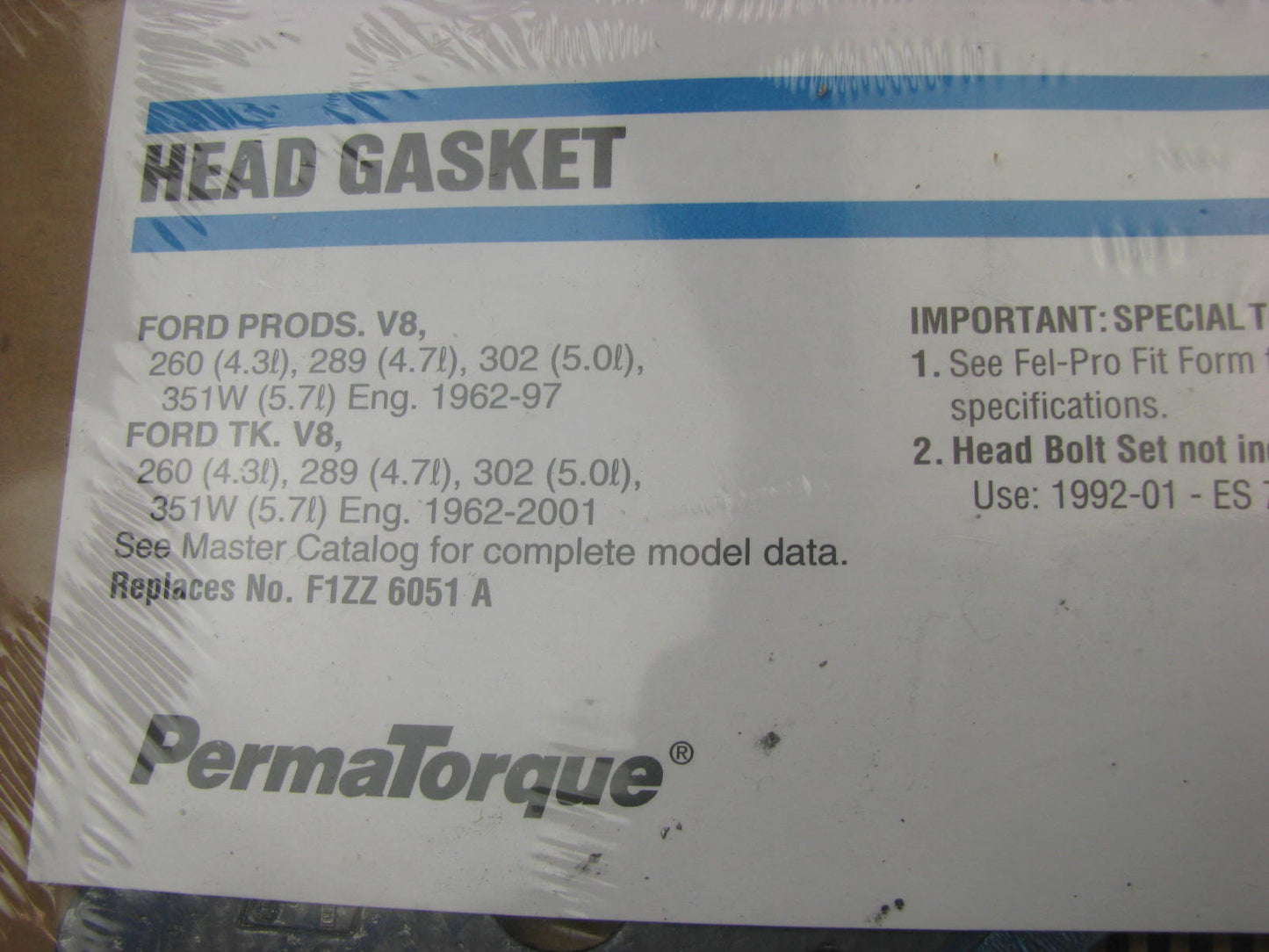 Fel-pro 8548PT-2 Engine Cylinder Head Gasket - Ford 260 289 302 351W V8