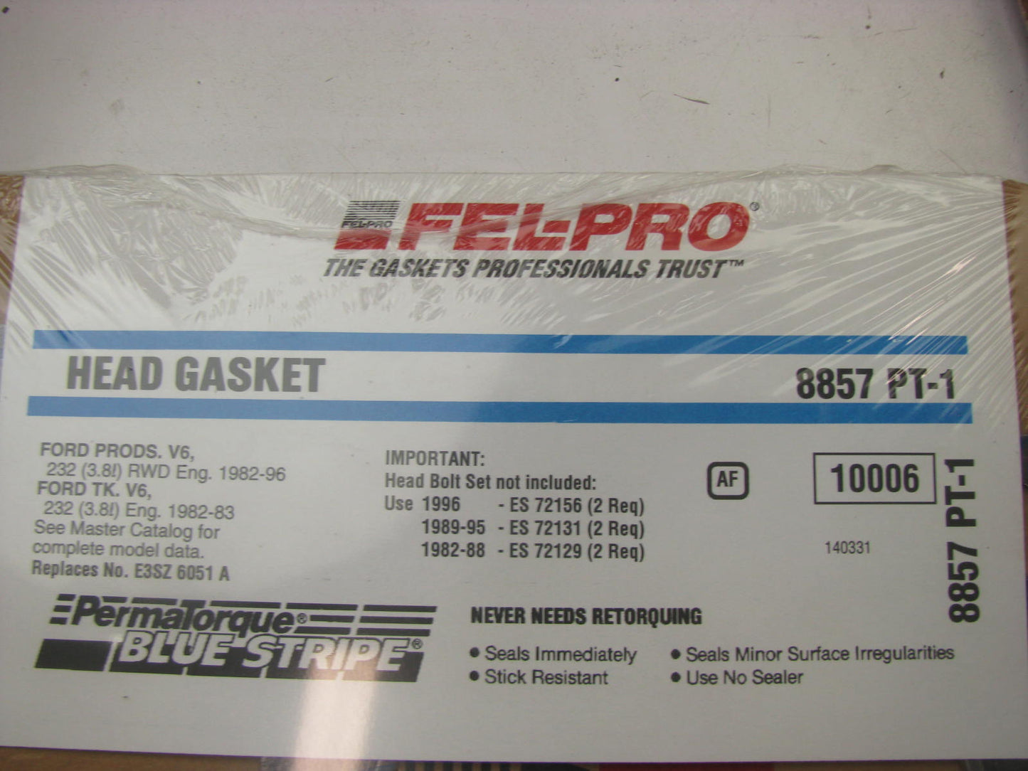 Fel-Pro 8857PT-1 Engine Cylinder Head Gasket 82-96 Ford 232 3.8L V6 3.811'' BORE