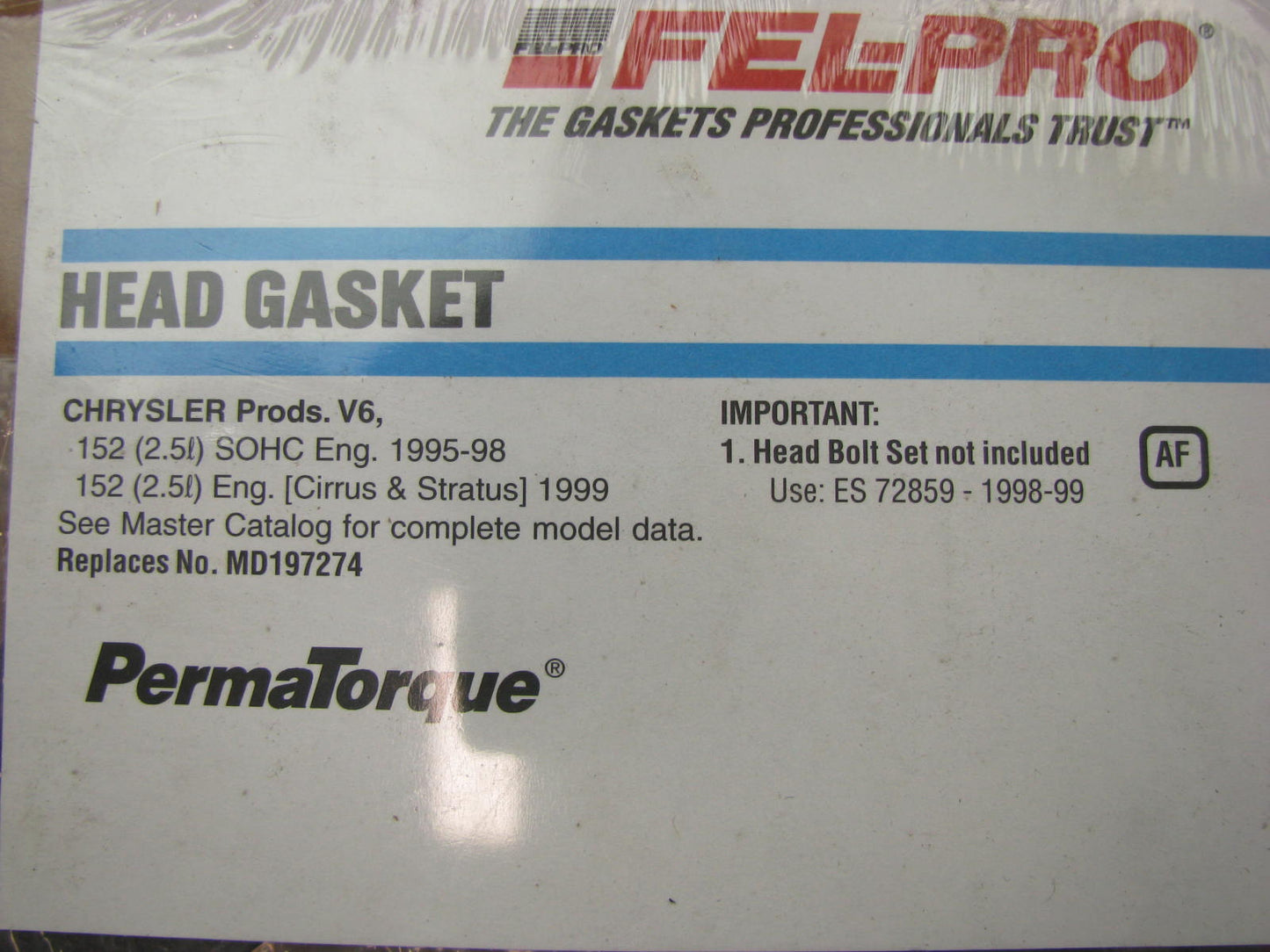 Fel-pro 9037PT Cylinder Head Gasket For 1995-1997 Chrysler Sebring, Cirrus 2.5L