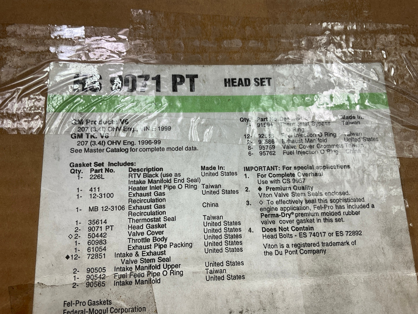 (2) Fel-pro 9071PT Engine Cylinder Head Gasket - 1996-1999 GM 3.4L