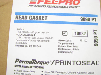 Fel-Pro 9090PT Cylinder Head Gasket - 1983-93 Volkswagen 1.8L, 1984-87 Audi 1.8L