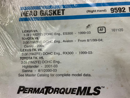 Fel-Pro 9592PT RIGHT Cylinder Head Gasket - 99-03 Lexus, Toyota 1MZFE - 3.0L V6