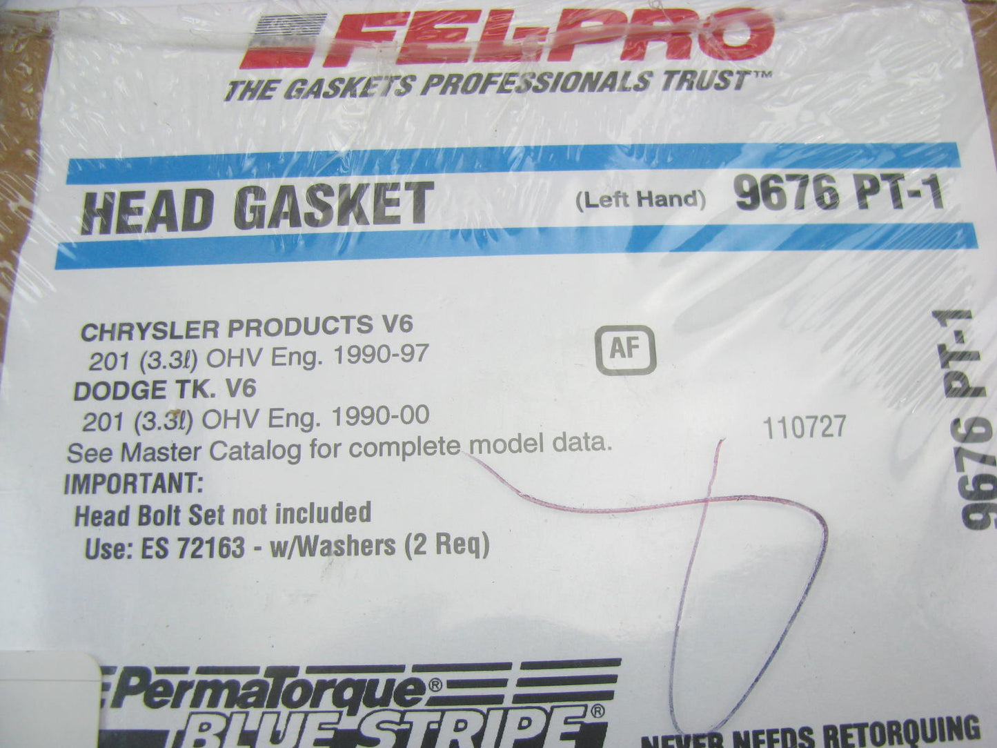 Fel-Pro 9676PT-1 PermaTorque/BLUE LEFT Head Gasket For 1990-2000 Dodge 3.3L V6