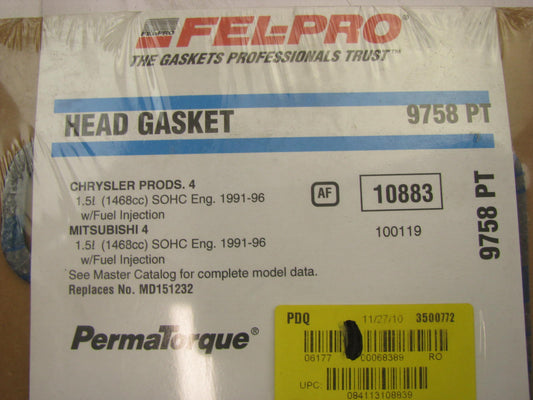 Fel-pro 9758PT Cylinder Head Gasket For 1991-1996 Chrysler Mitsubishi 1.5L-L4