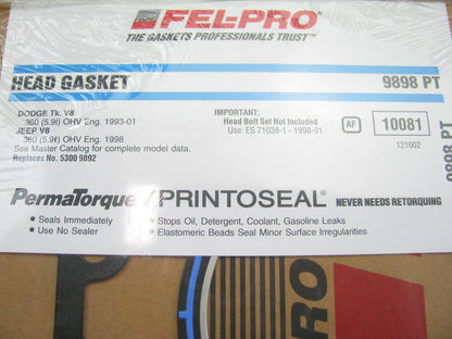 Fel-Pro 9898PT Engine Cylinder Head Gasket For 1993-03 Dodge 5.9L V8