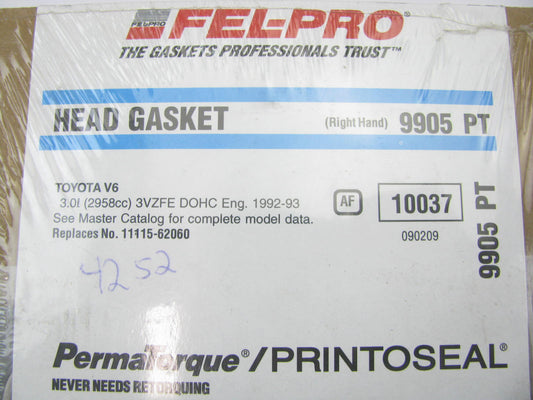 Fel-pro 9905PT RIGHT Cylinder Head Gasket 1992-1993 Toyota Camry, ES300 3.0L V6