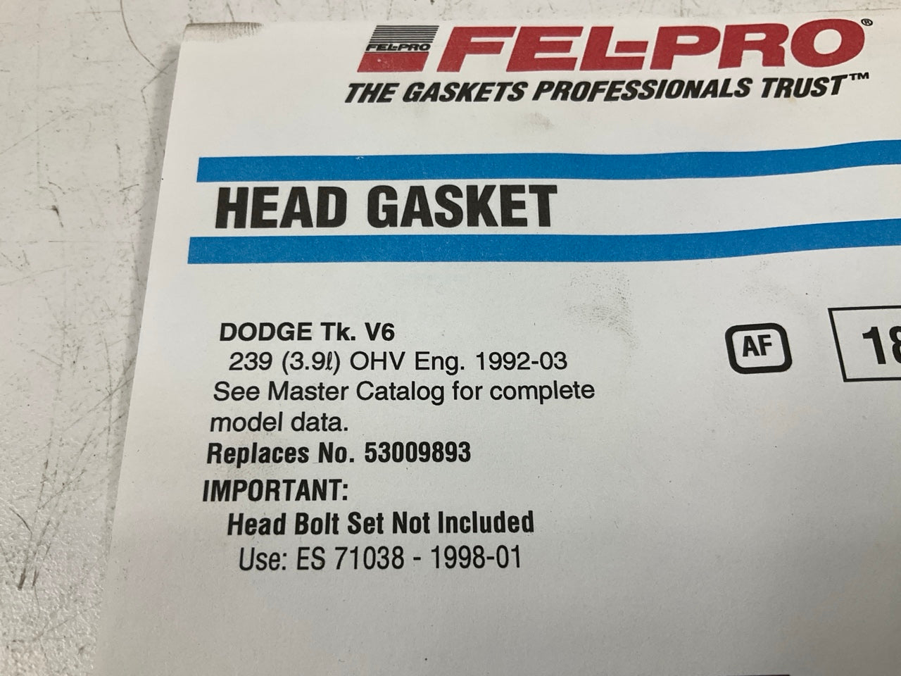 Fel-pro 9910PT Engine Cylinder Head Gasket For 1992-2003 Dodge 3.9L V6