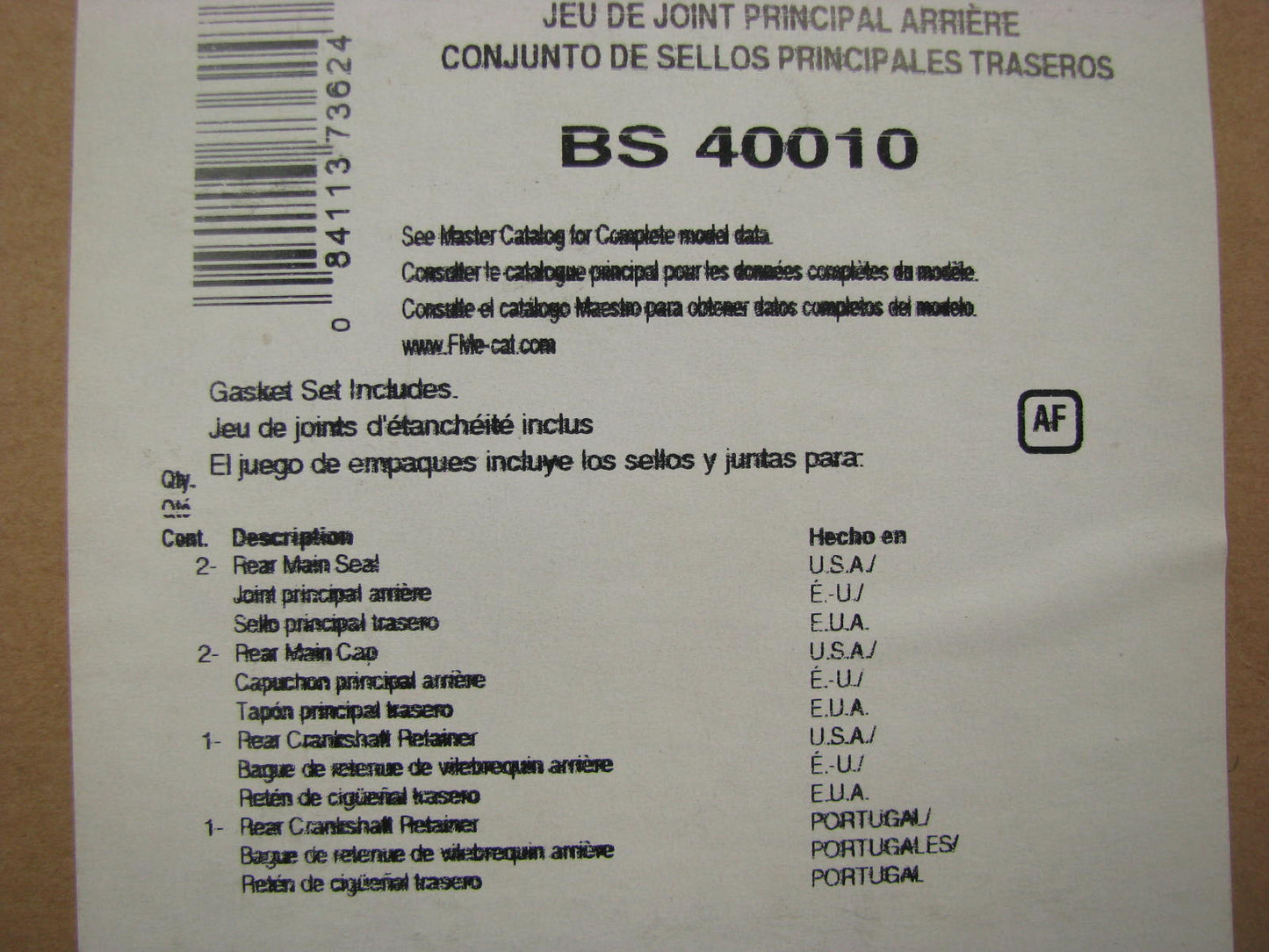 Fel-pro BS40010 Rear Main Seal - Allis-Chalmers Komatsu Tractors LeRoi Engines