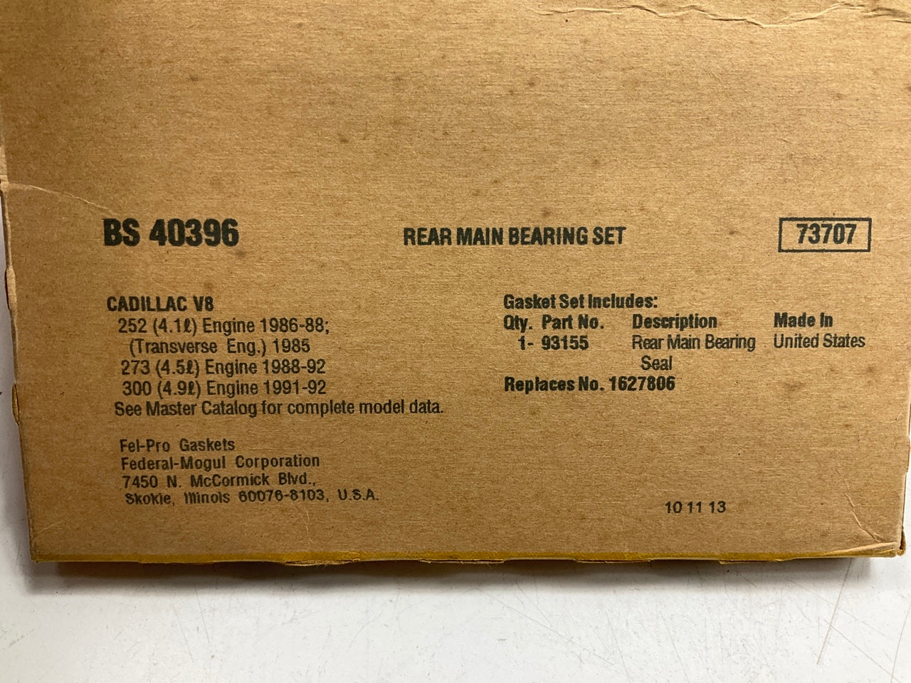Fel-pro BS40396 Engine Rear Main Bearing Seal - 85-95 Cadillac 4.1L 4.5L 4.9L V8