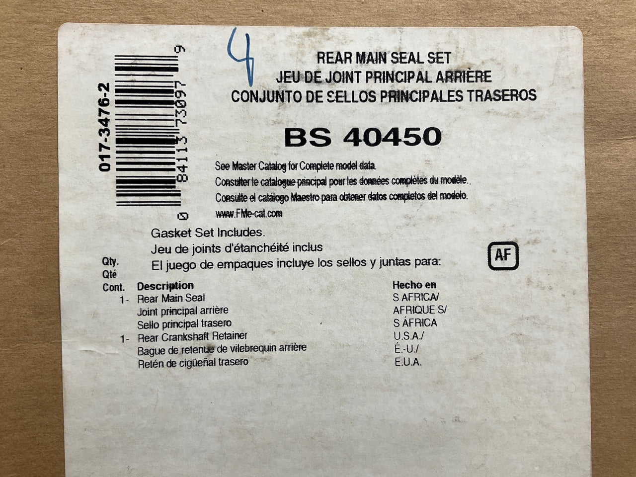 Fel-pro BS40450 REAR Main Bearing Seal Set 1984-1999 Toyota 1.5L, 2.0L, 2.5L L4