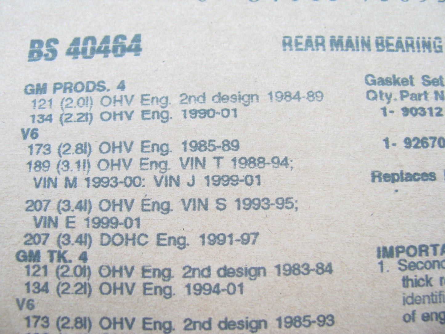 Fel-Pro BS40464 REAR Engine Crankshaft Main Seal