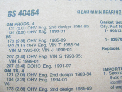 Fel-Pro BS40464 REAR Engine Crankshaft Main Seal
