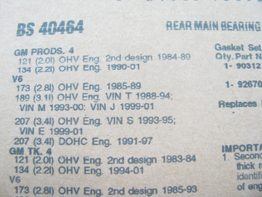 Fel-Pro BS40464 REAR Engine Crankshaft Main Seal