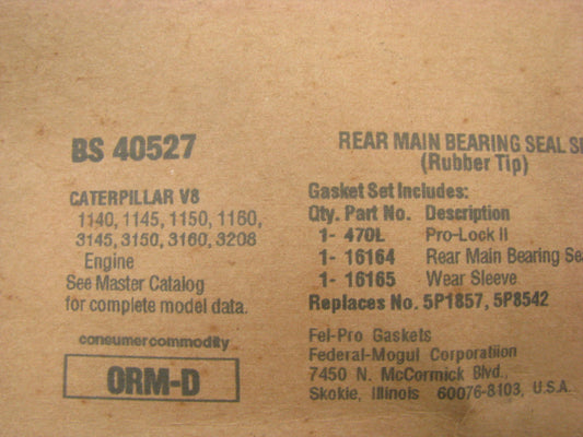Fel-Pro BS40527 Rear Main Seal For Cat 1140 1145 1150 1160 3145 3150 3160 3208