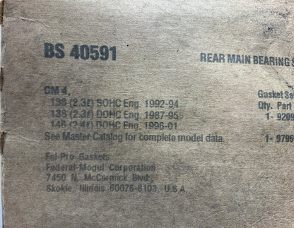 Fel-Pro BS40591 Rear Main Bearing Seal Set 1987-02 Chevrolet Buick 2.3L 2.4L I4