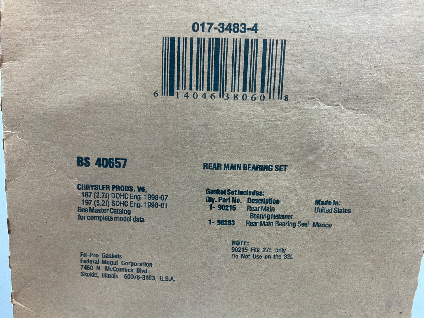Fel-Pro BS40657 Rear Main Crankshaft Bearing Seal Set