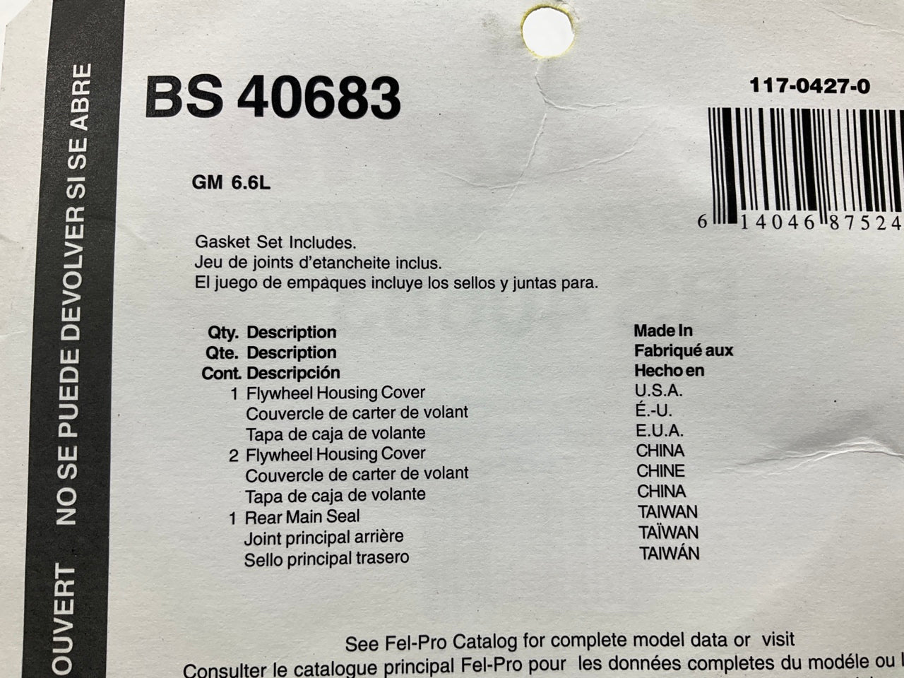 Fel-pro BS40683 REAR Crankshaft Seal Kit 01-16 GM Chevy 6.6L 403 V8 DIESEL Turbo