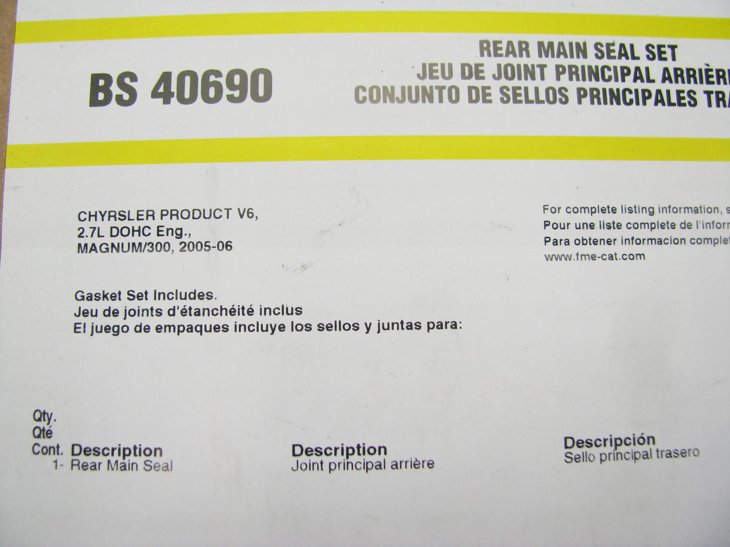 Fel-pro BS40690 Engine Crankshaft Seal Kit Rear For 2005-2010 Chrysler 2.7L-V6