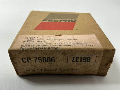 Fel-Pro CP75006 Semi-Circular Plug For 1980-1989 Nissan Z20E Z22S Z22E Z24 Z24S