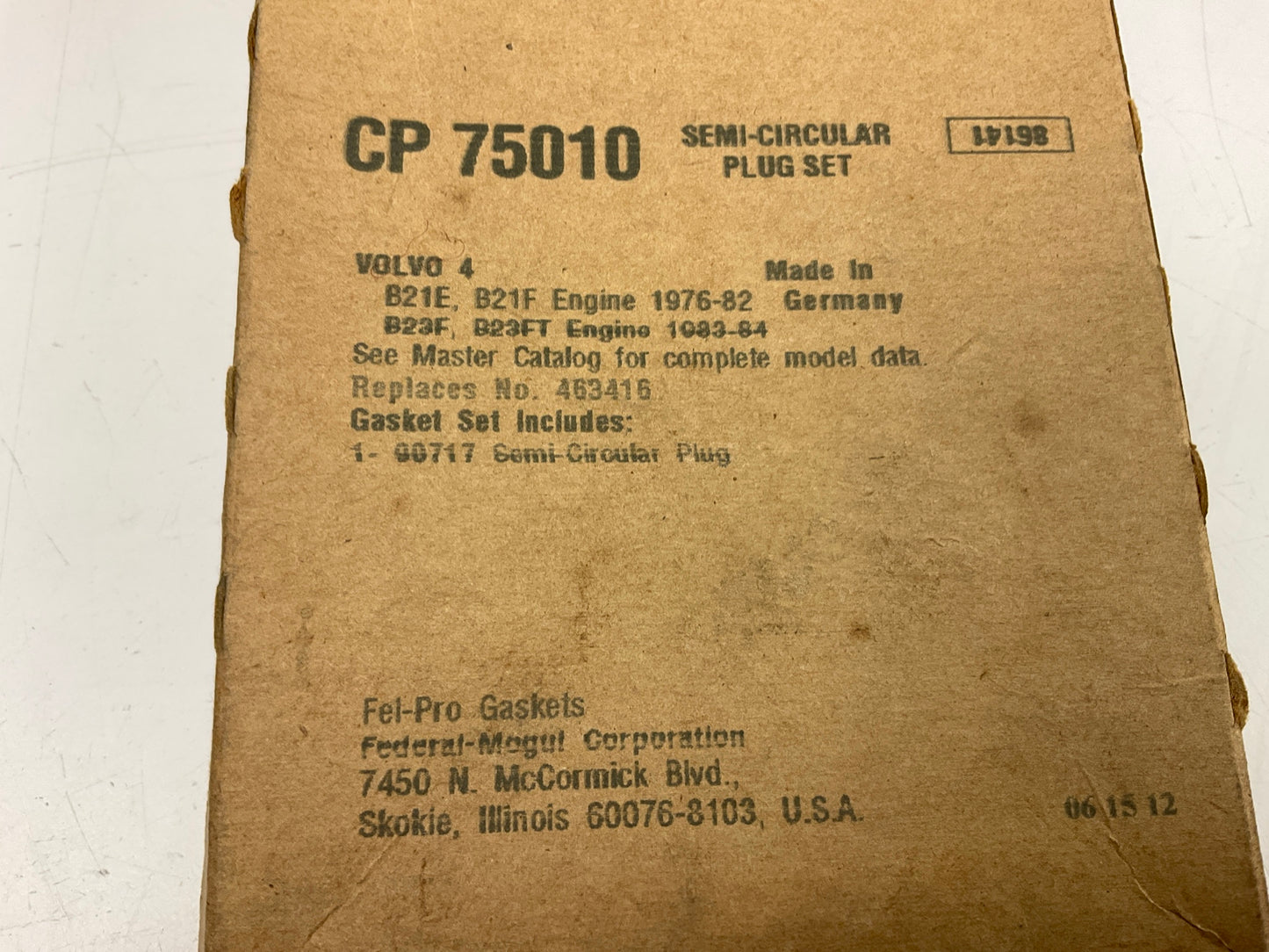 Fel-Pro CP75010 Engine Semi-Circular Plug 1976-1984 Volvo B21E B21F B23F B23FT