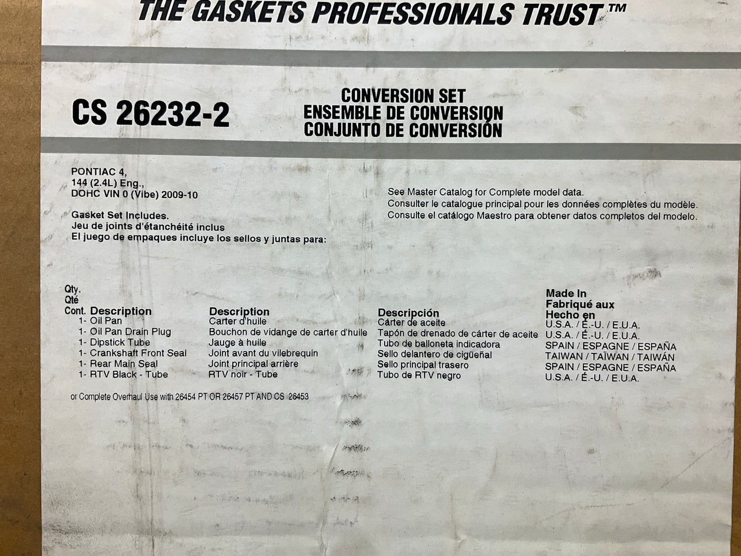 Fel-pro CS26232-2 Conversion (Lower Engine) Gasket Set - 09-10 Pontiac Vibe 2.4L