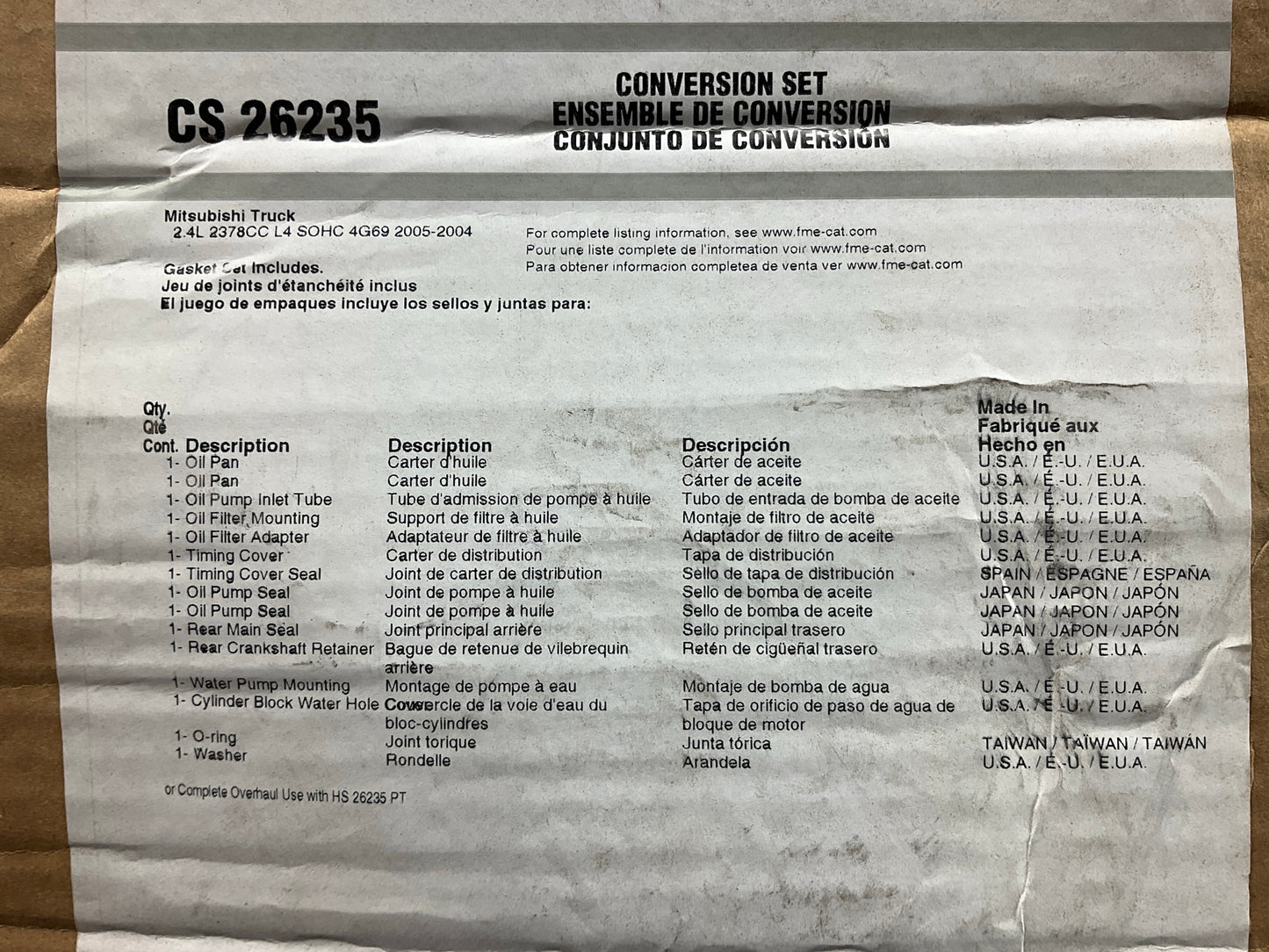 Fel-pro CS26235 Conversion (Lower Engine) Gasket Set 04-06 Mitsubishi Outlander