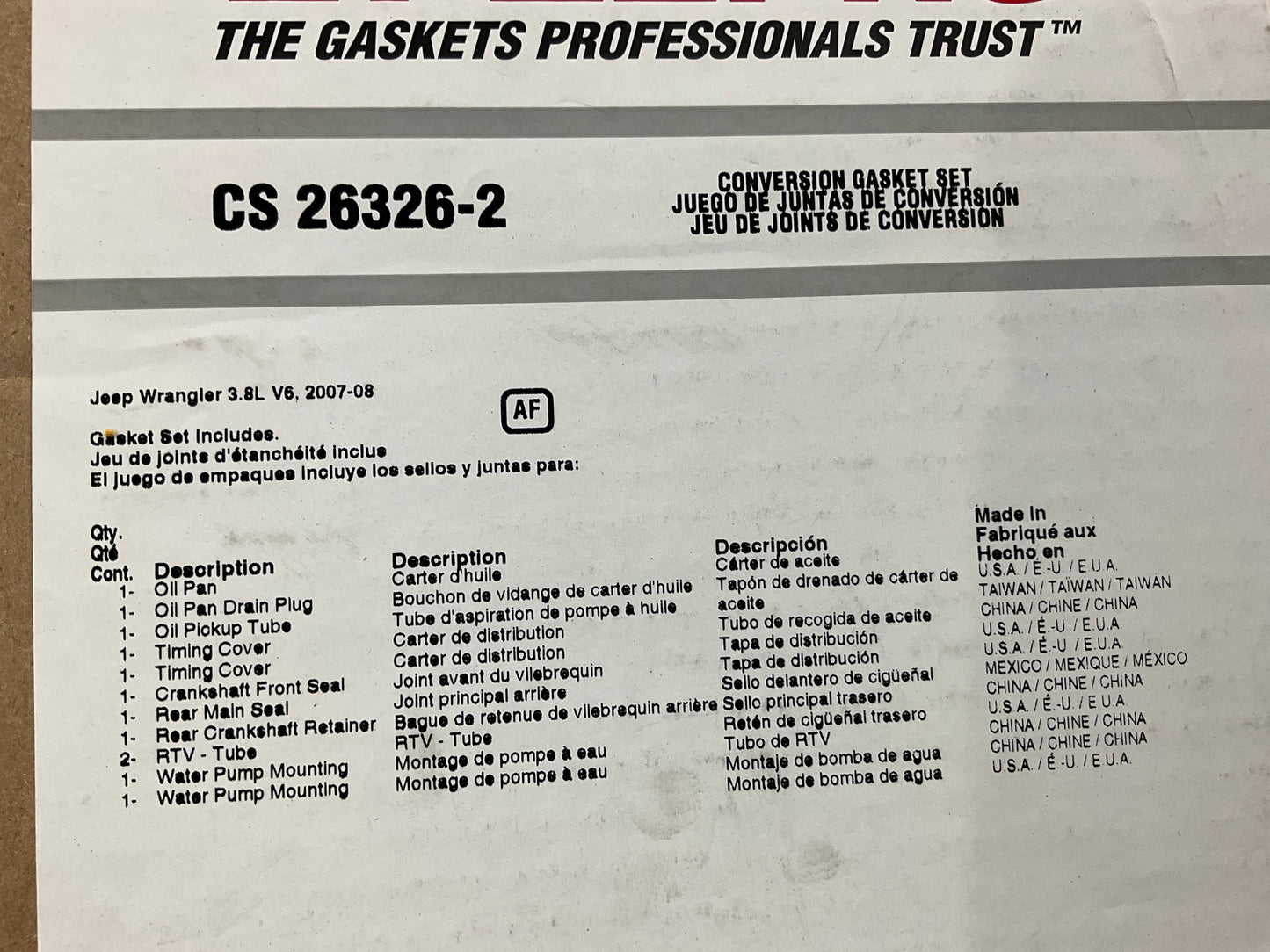 Fel-Pro CS26326-2 Conversion (Lower) Gasket Set For 2007-2008 Jeep Wrangler 3.8L
