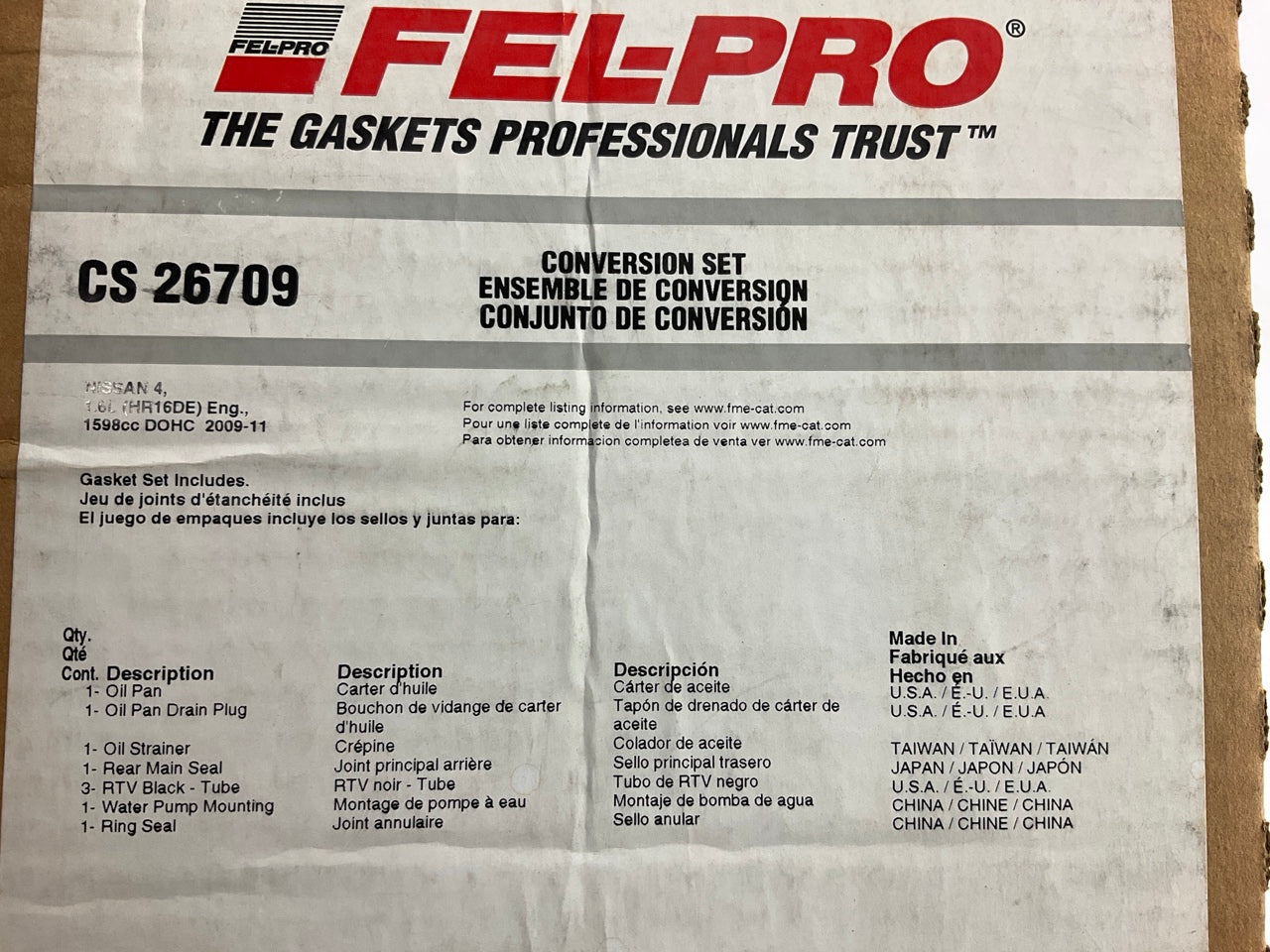 Fel-Pro CS26709 Conversion (Lower) Gasket Set For 2009-2011 Nissan Versa 1.6L-L4