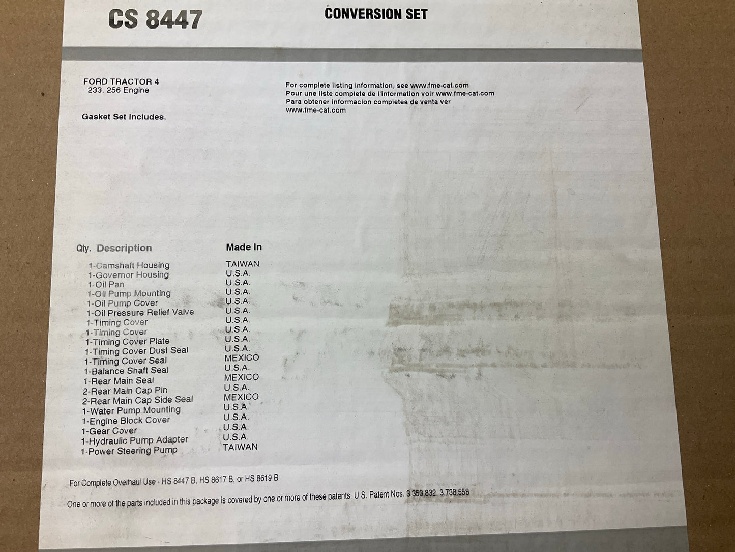 Fel-pro CS8447 Engine Conversion (Lower) Gasket Set - Ford Tractor 233 256-L4