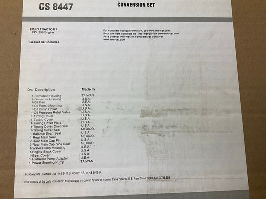 Fel-pro CS8447 Engine Conversion (Lower) Gasket Set - Ford Tractor 233 256-L4