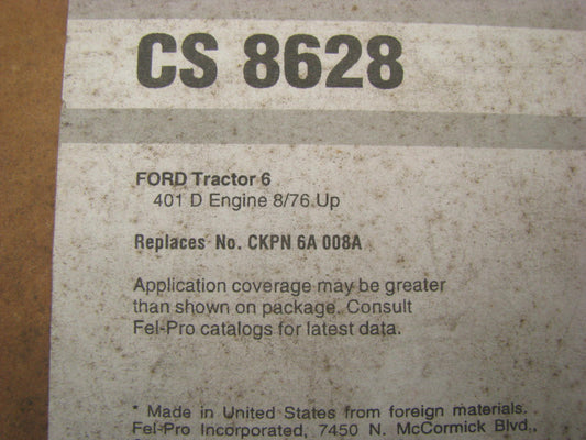 Fel-pro CS8628 Conversion Lower Gasket Set for Ford Tractor 401D Diesel