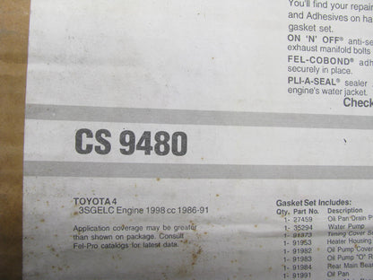 Engine Conversion Gasket Set Fel-Pro CS 9480 For 97-91  Toyota 2.0L 3SGELC