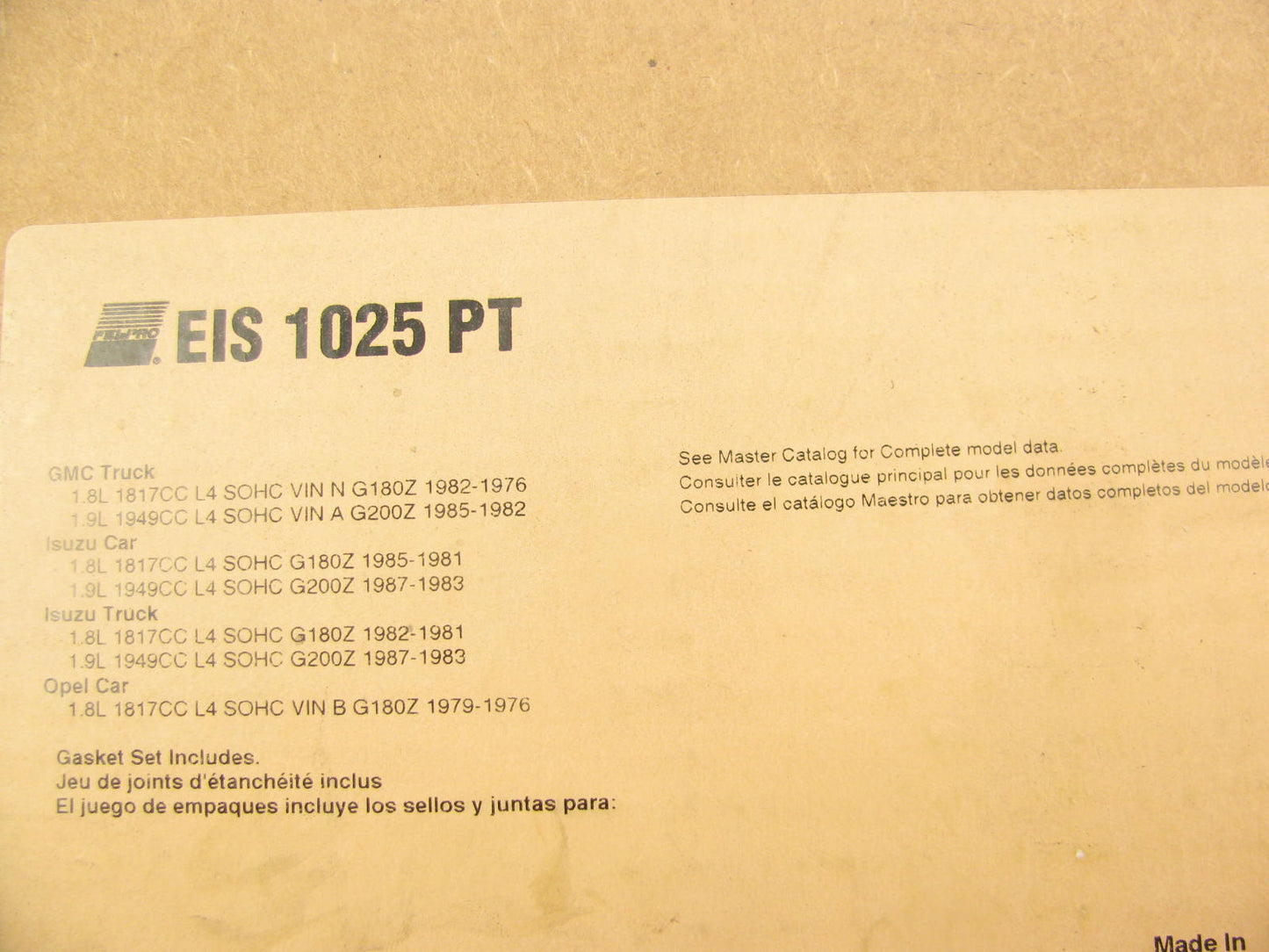 Fel-pro EIS1025PT Engine Rebuild Overhaul Gasket Set - 1976-1987 Isuzu 1.8L 1.9L